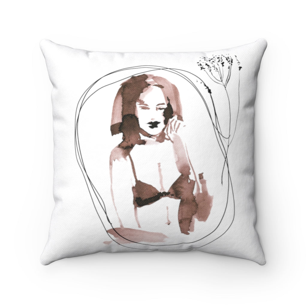 Boho Pillow Cover | Beige Female Form | One Line Art