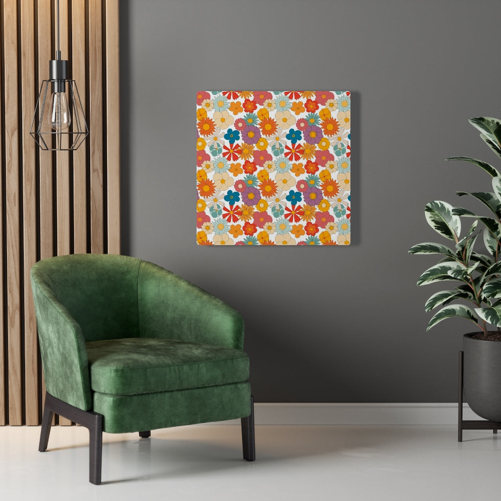 FLORAL WALL CANVAS ART | Mint Blue Red Yellow Beige