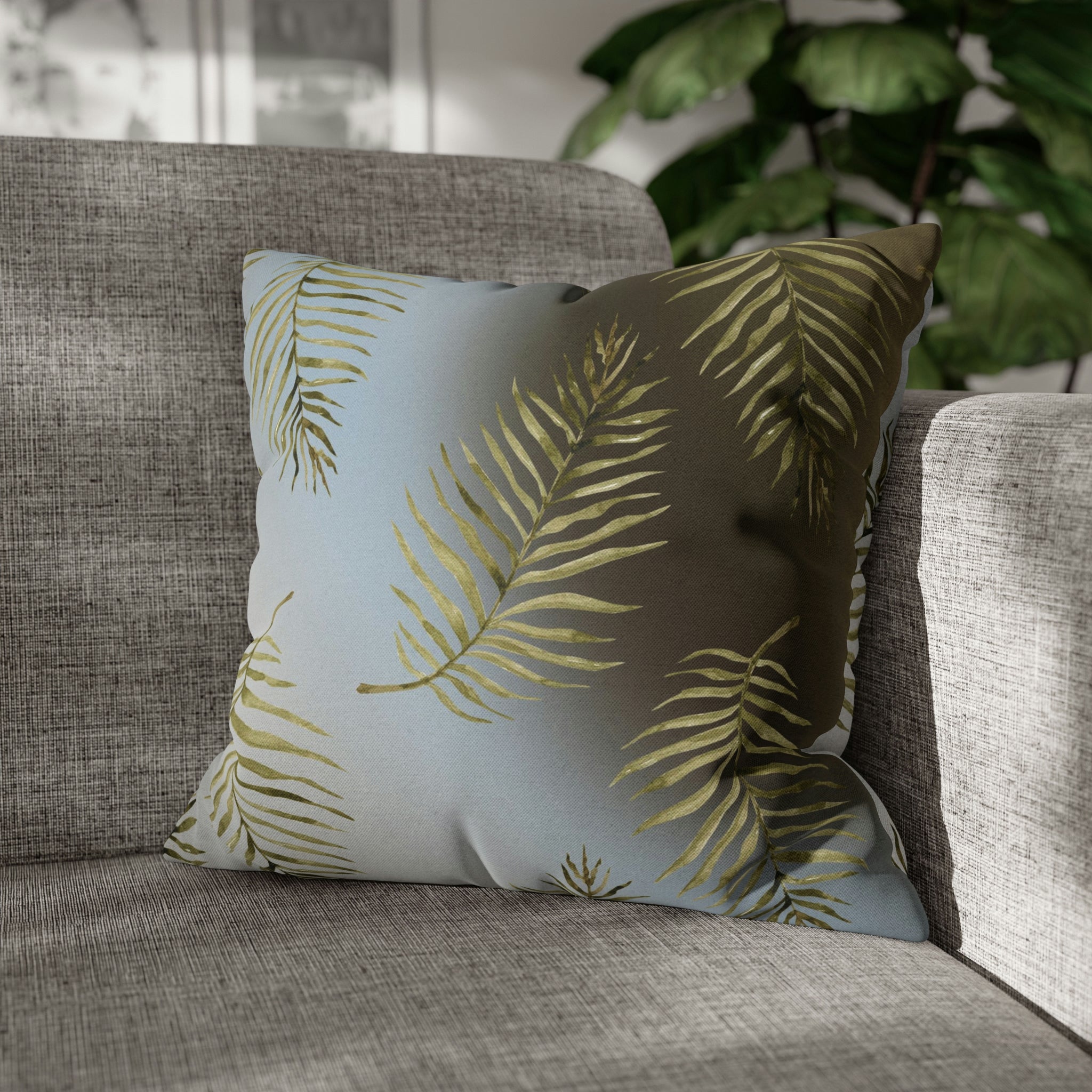 Floral Boho Pillow Cover | Palm Leaves Blue Beige