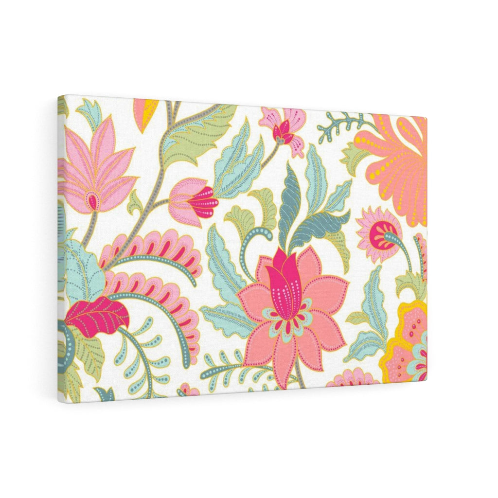 FLORAL WALL CANVAS ART | Teal White Pink Yellow