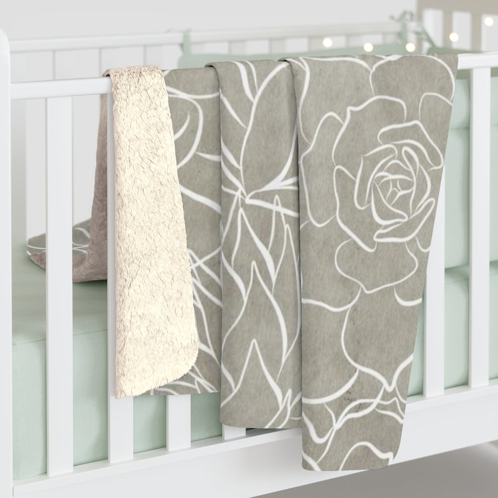 Floral Comfy Blanket | Beige White Cactus Flowers