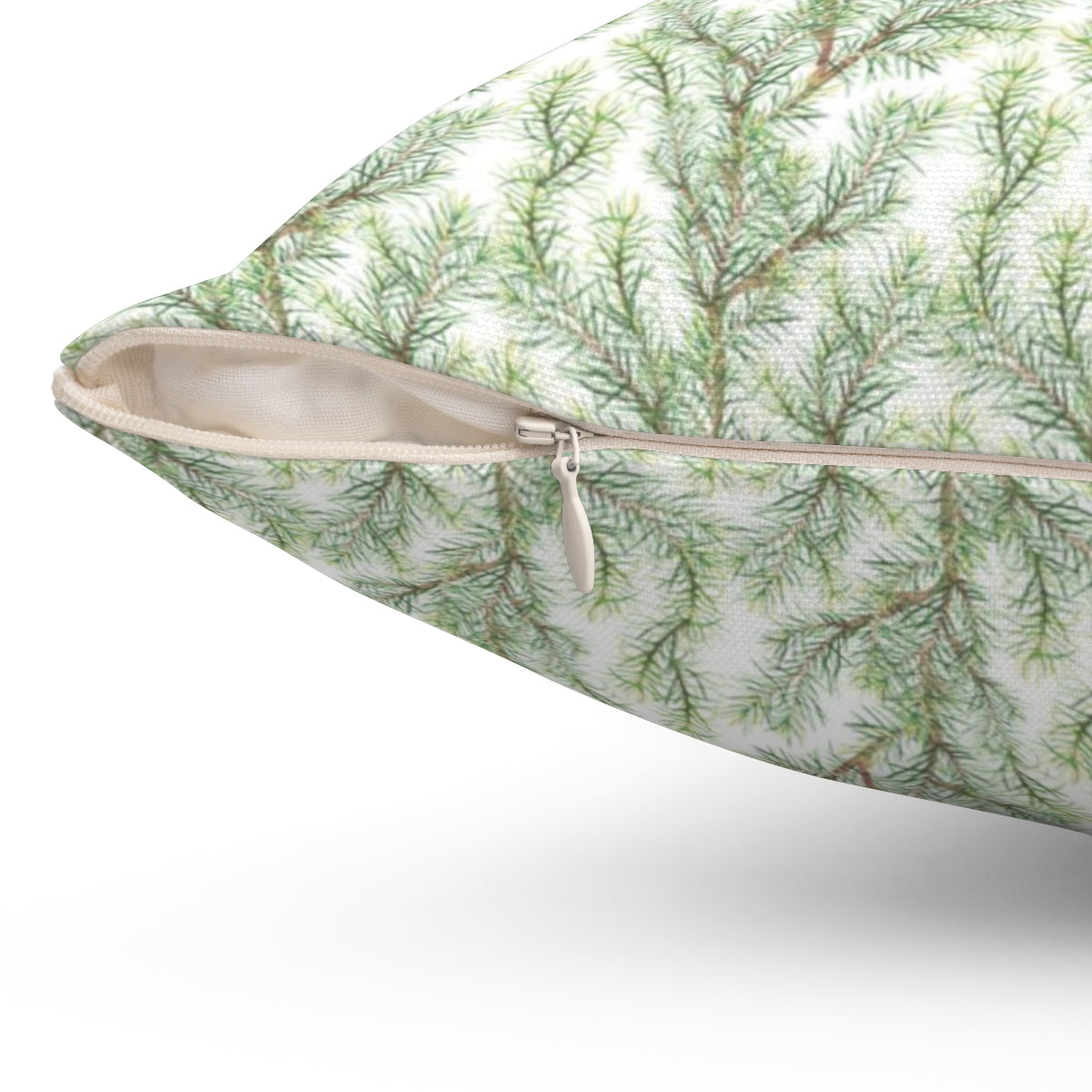 Square Pillow Cover | White Green Winter Leaves