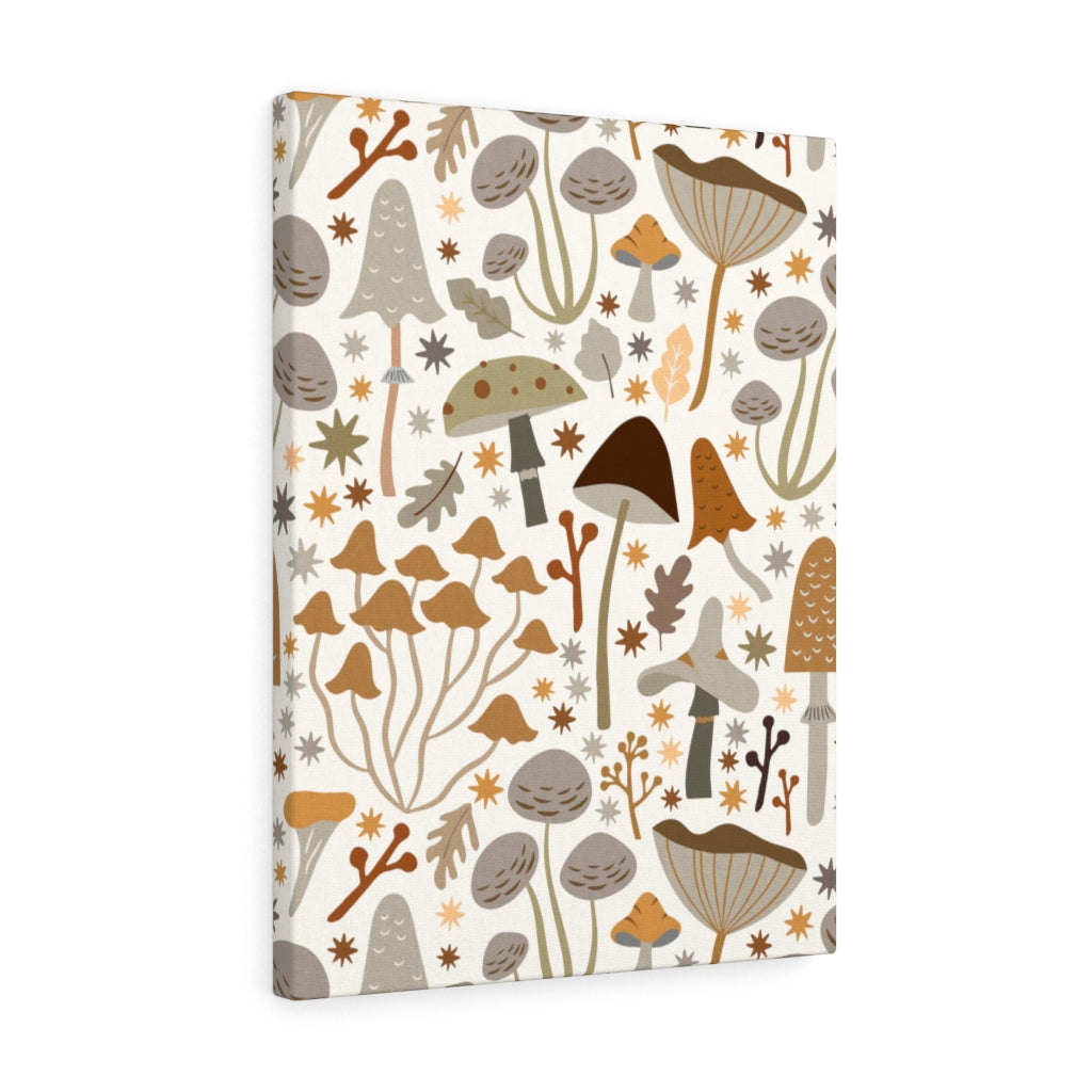 WHIMSICAL CANVAS ART | White Grey Yellow Mushrooms