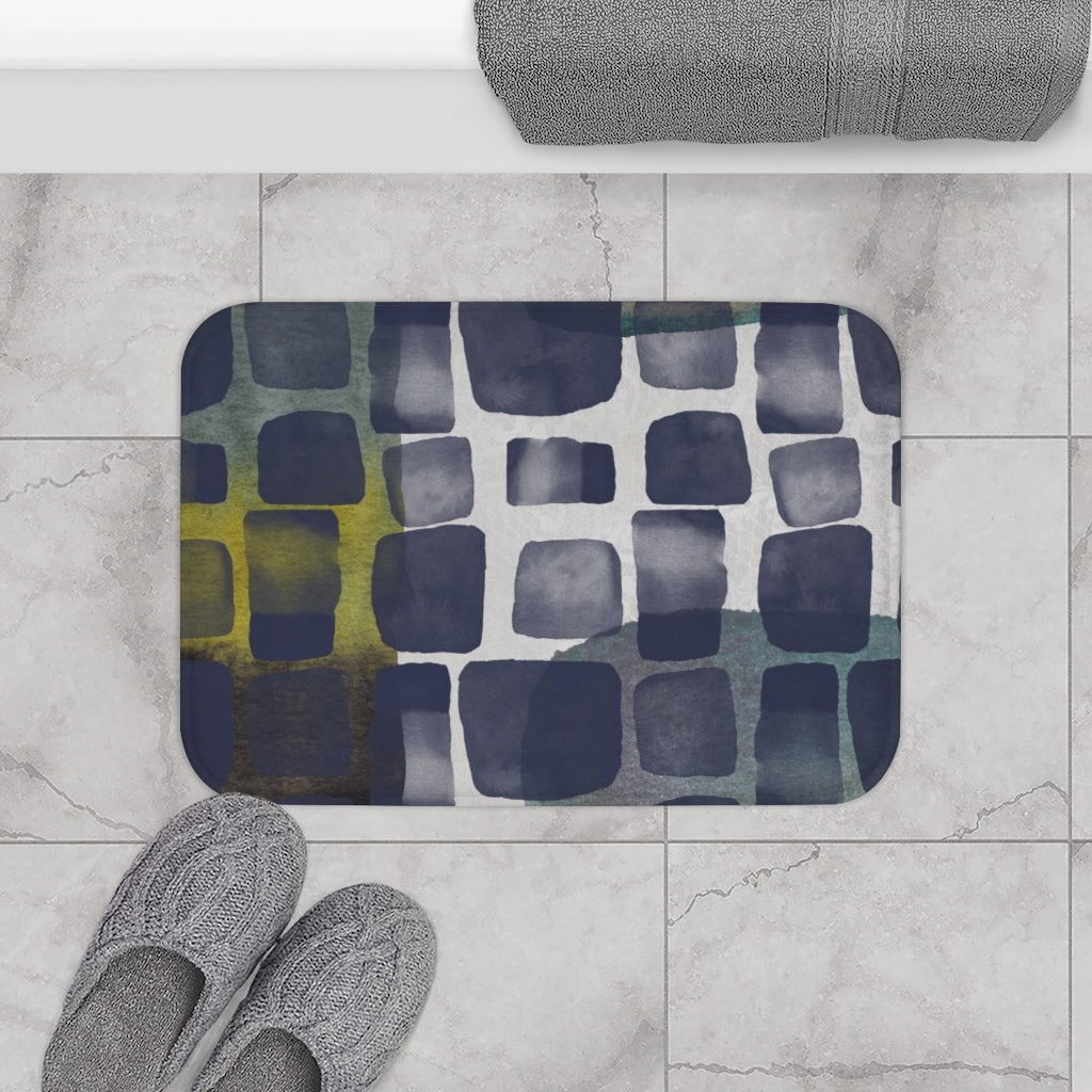 Cute Boho Bath Mat | Navy Green Grey | Abstract