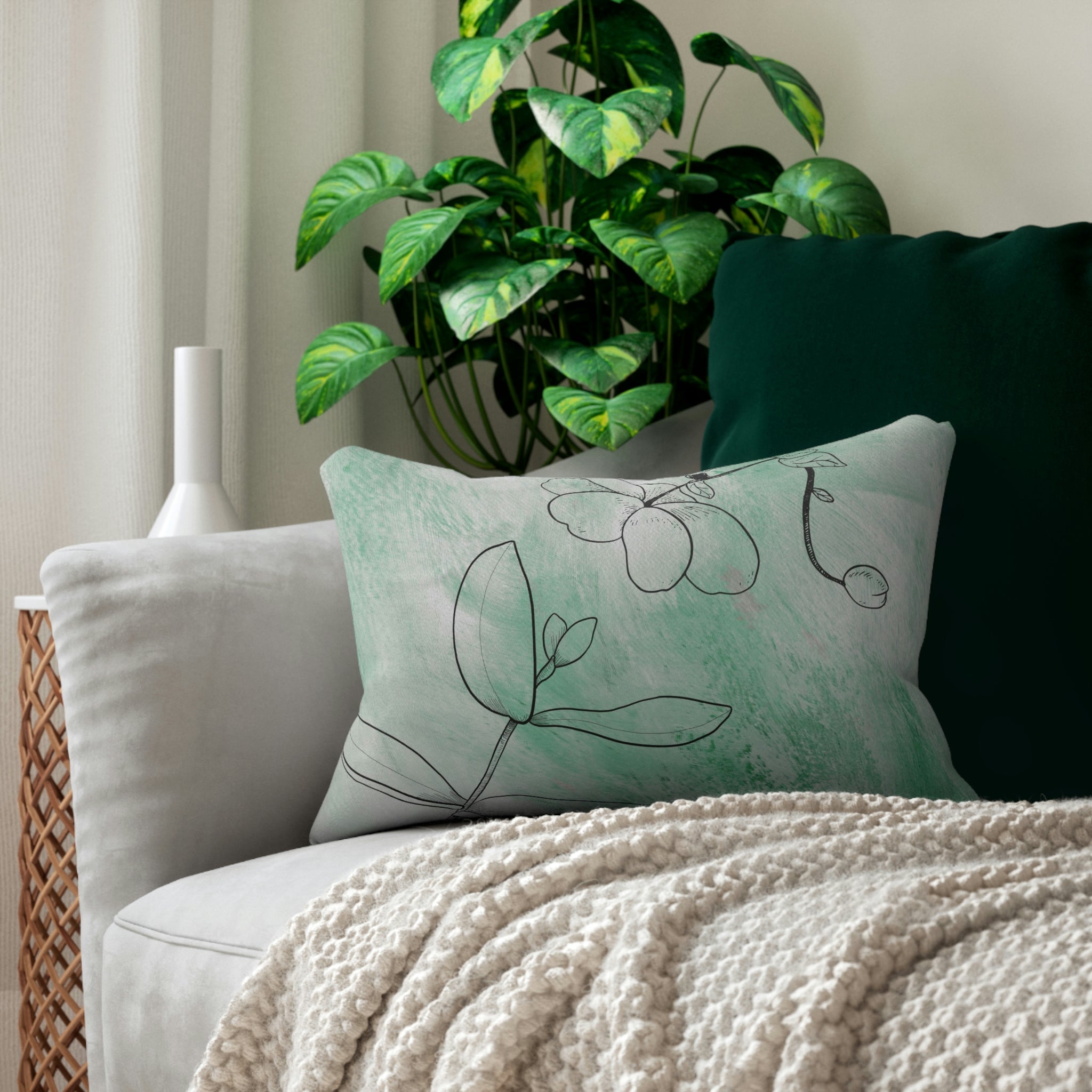 Abstract Floral Lumbar Pillow | Boho Green