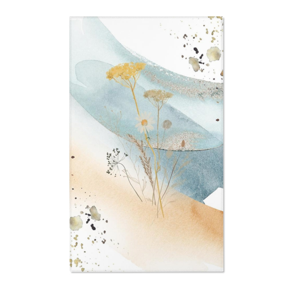 Abstract Area Rug | Yellow Flower Navy White