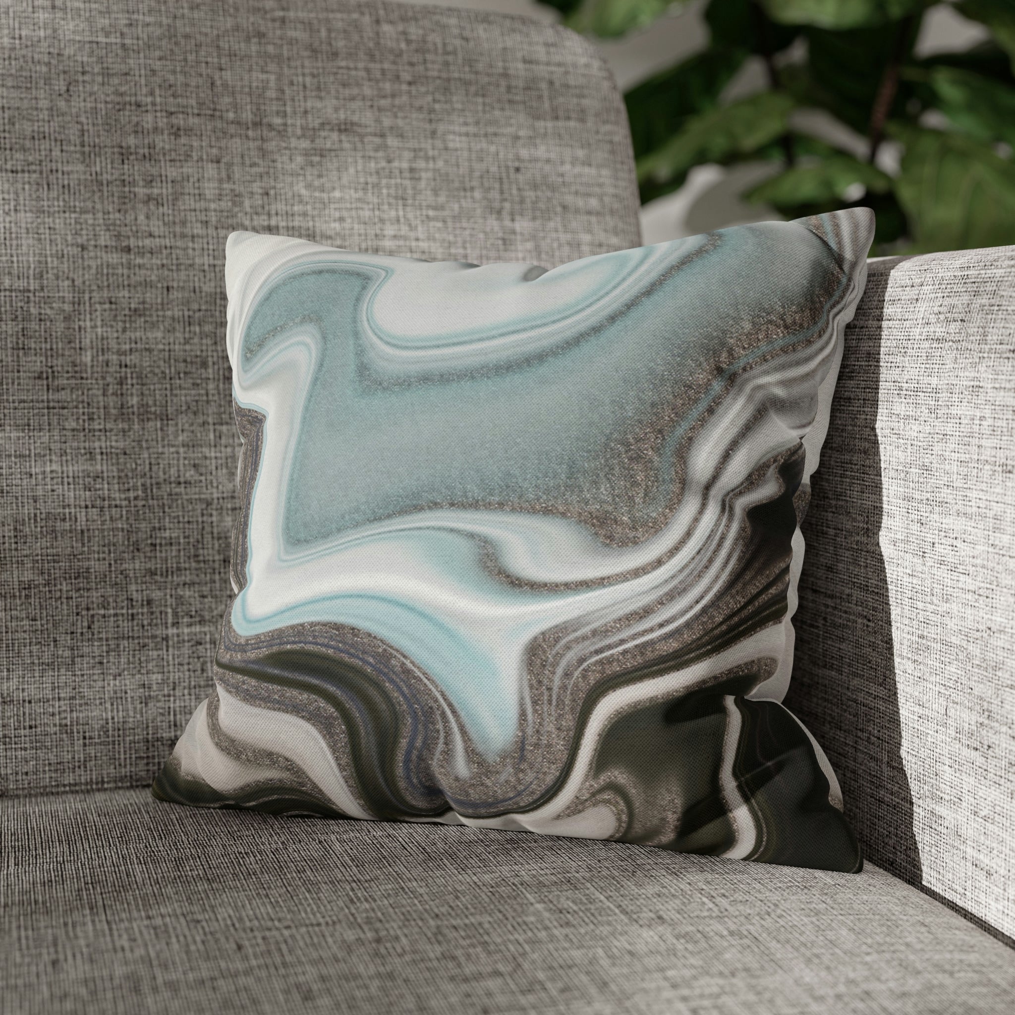 Abstract Boho Pillow Cover | Grey Mint Green | Watercolor