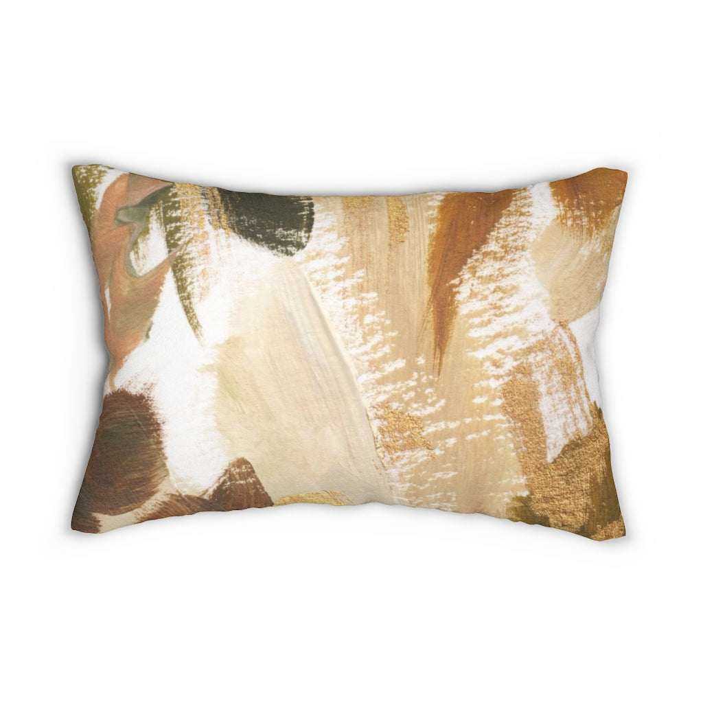 Abstract Boho Lumbar Pillow | White Green Brown