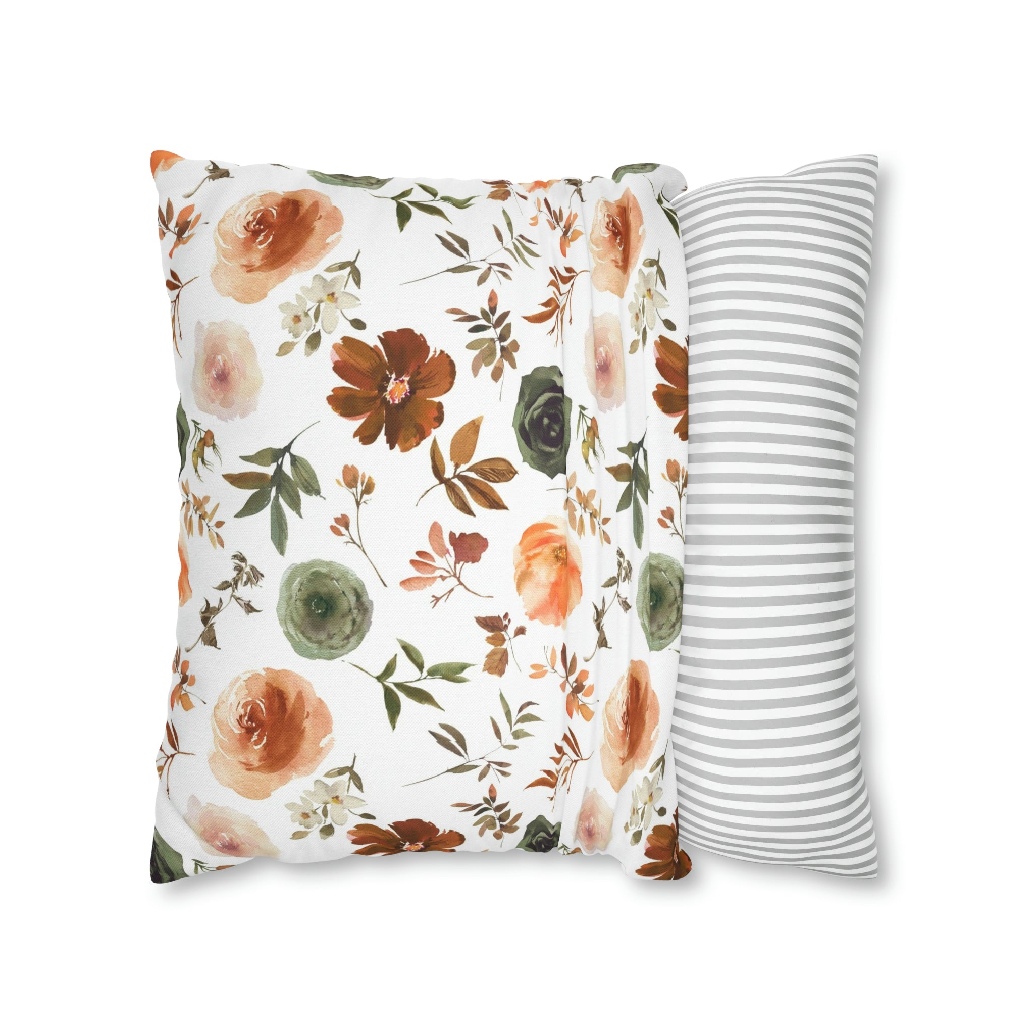 Floral Pillow Cover | Sage Green, Brown Beige, White