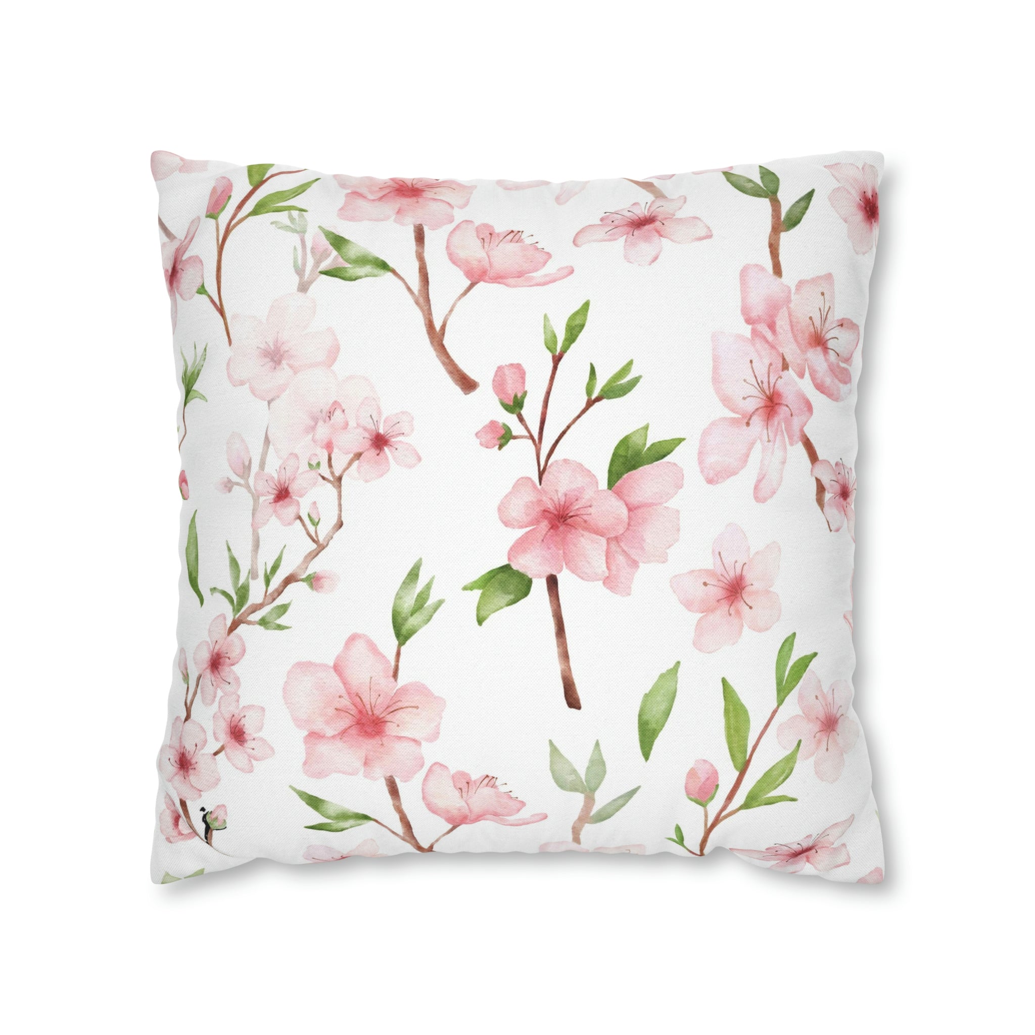 Floral Boho Pillow Cover | Pink Green Sakura Watercolor