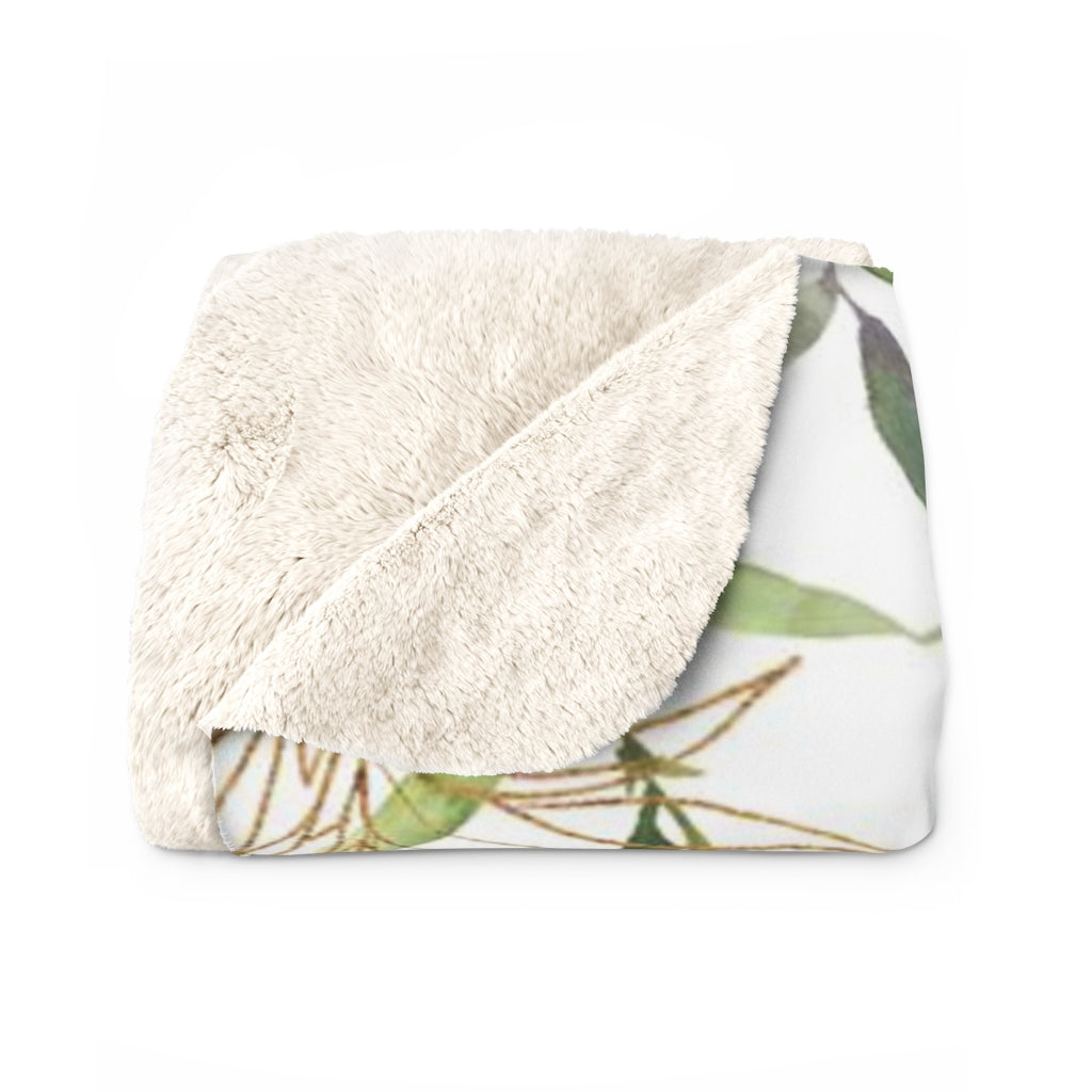 Floral Comfy Blanket | Green White Gold Sage Leaves