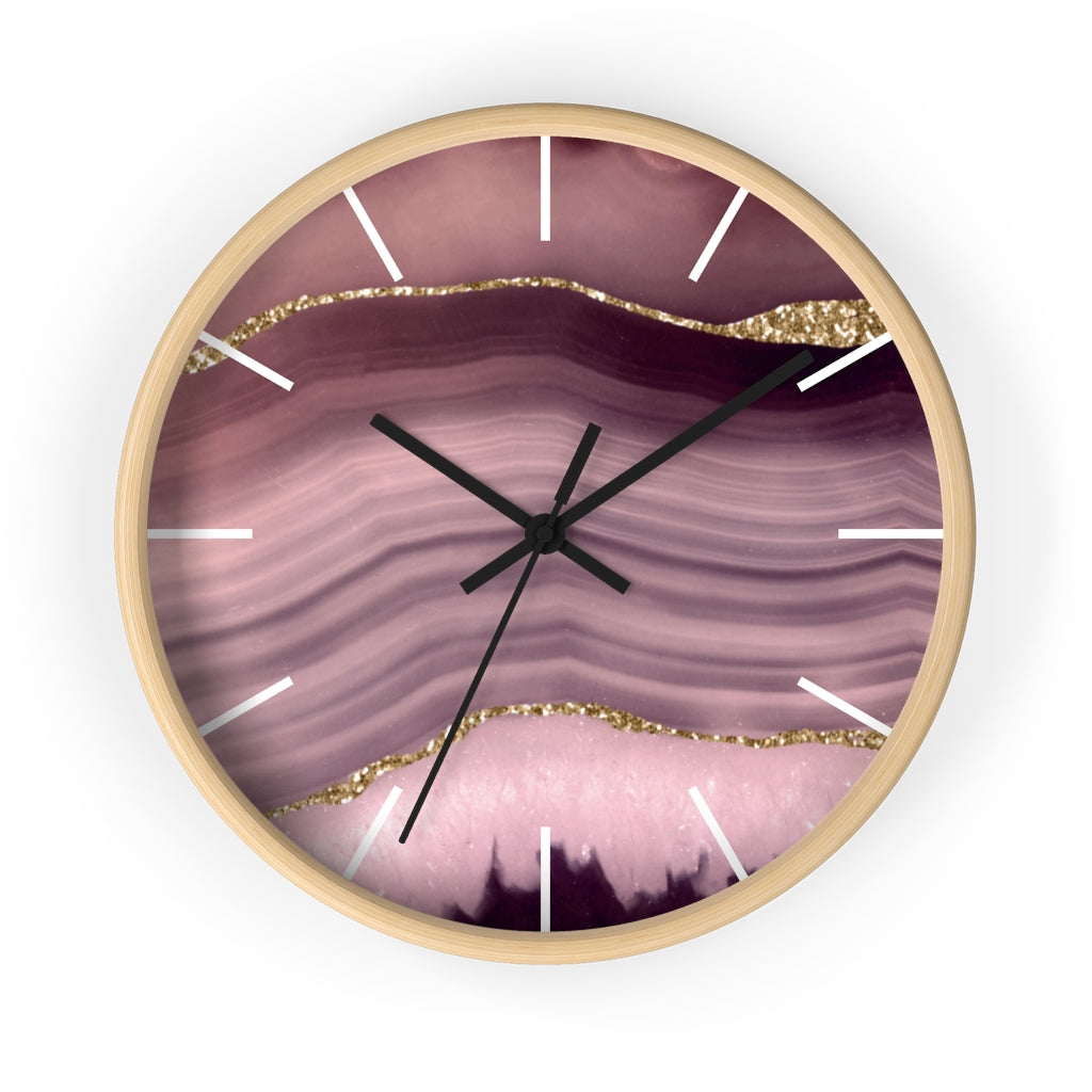 Marble Print, Wood, Wall Clock, Lavender Gold 10"