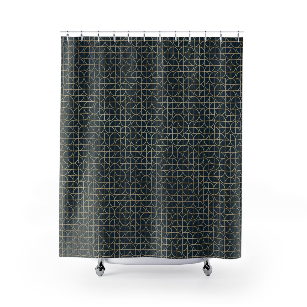 Art Deco Shower Curtain | Navy Gold Beige