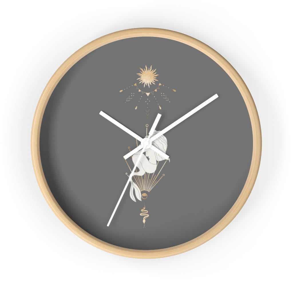 Celestial Mermaid, Gray Wood Wall Clock 10"