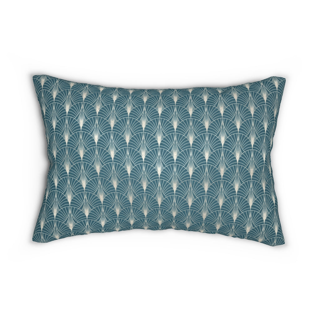 Modern Boho Lumbar Pillow | Teal White | Art Deco