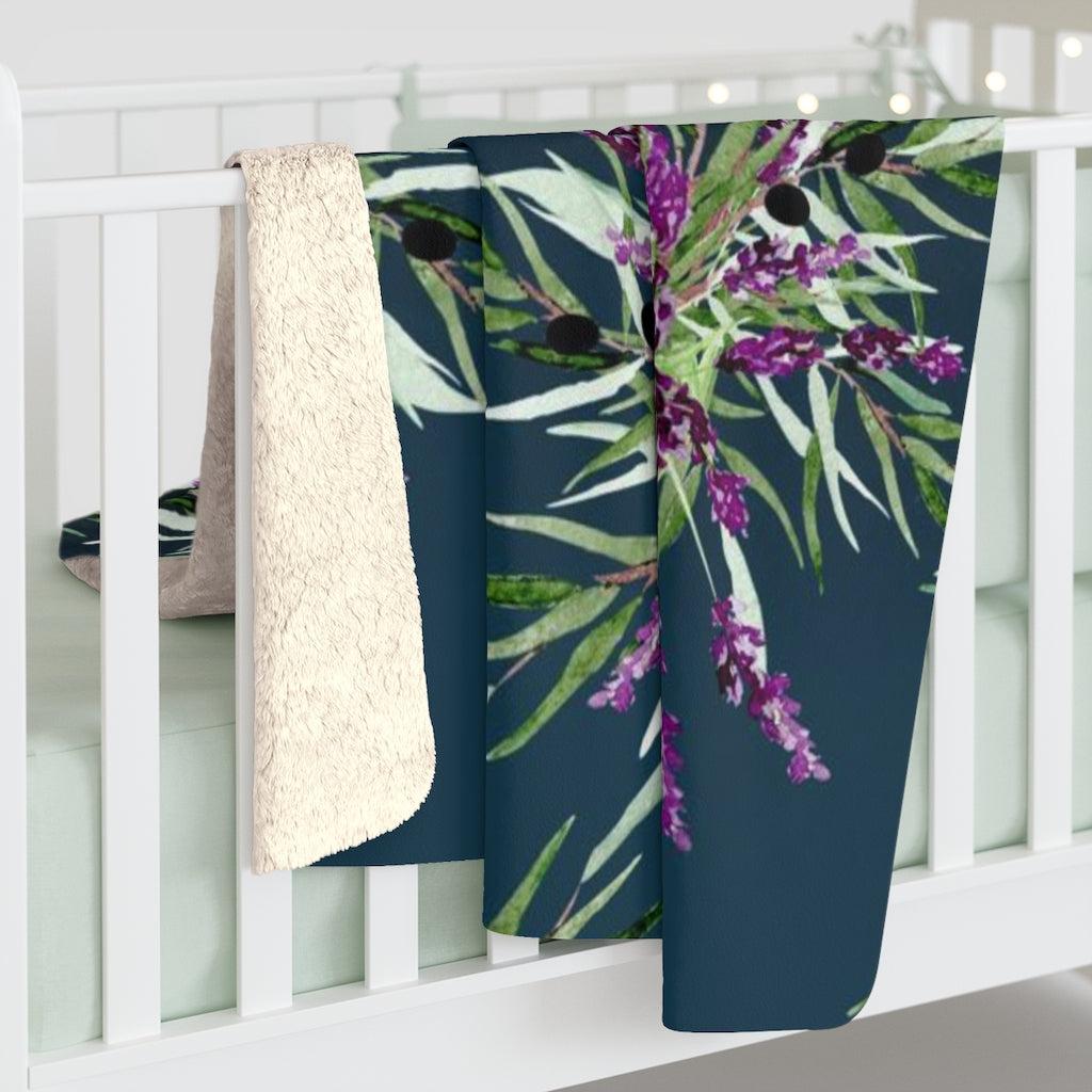 Floral Boho Comfy Blanket | Navy Lavander Green