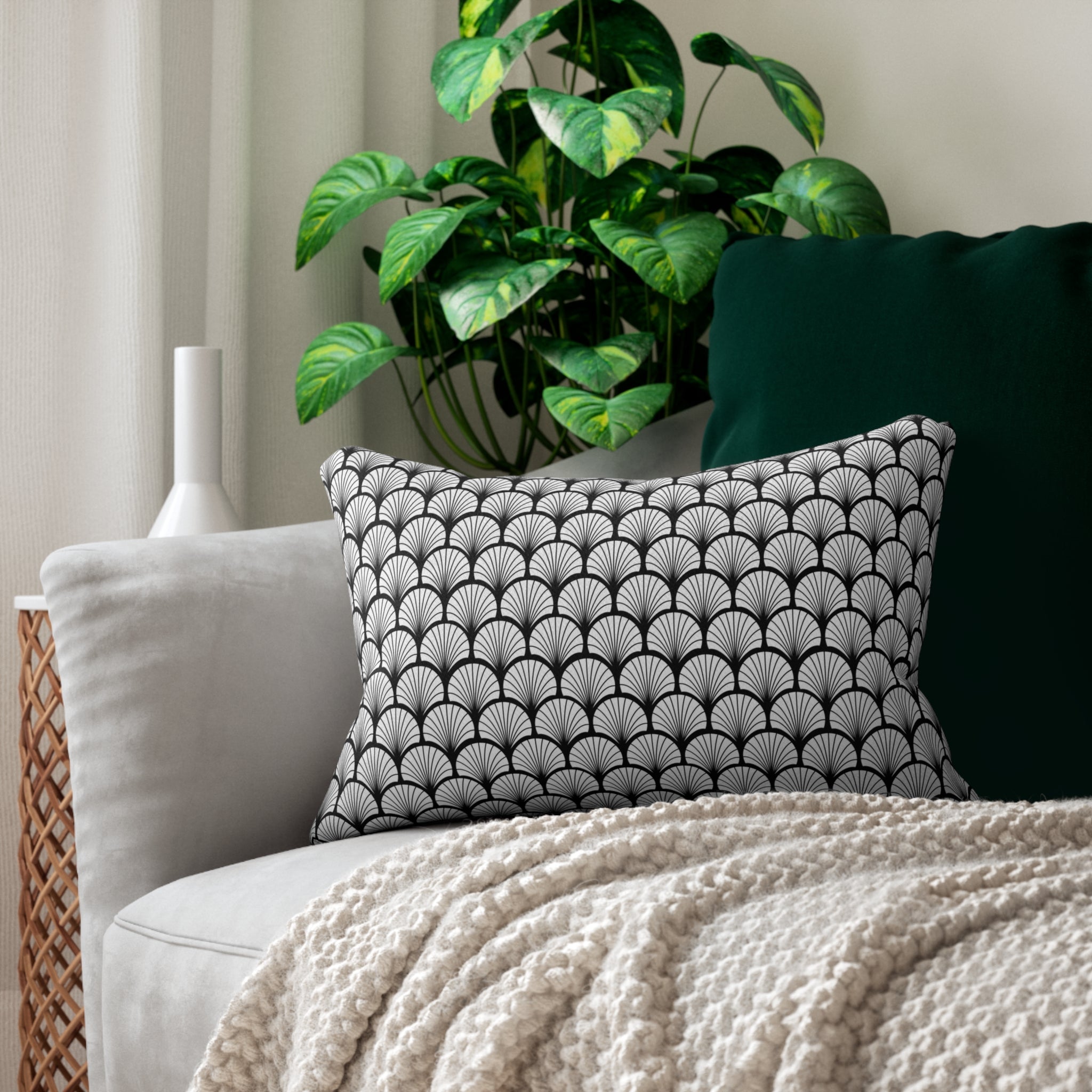 Art Deco Boho Lumbar Pillow | Black White Arch