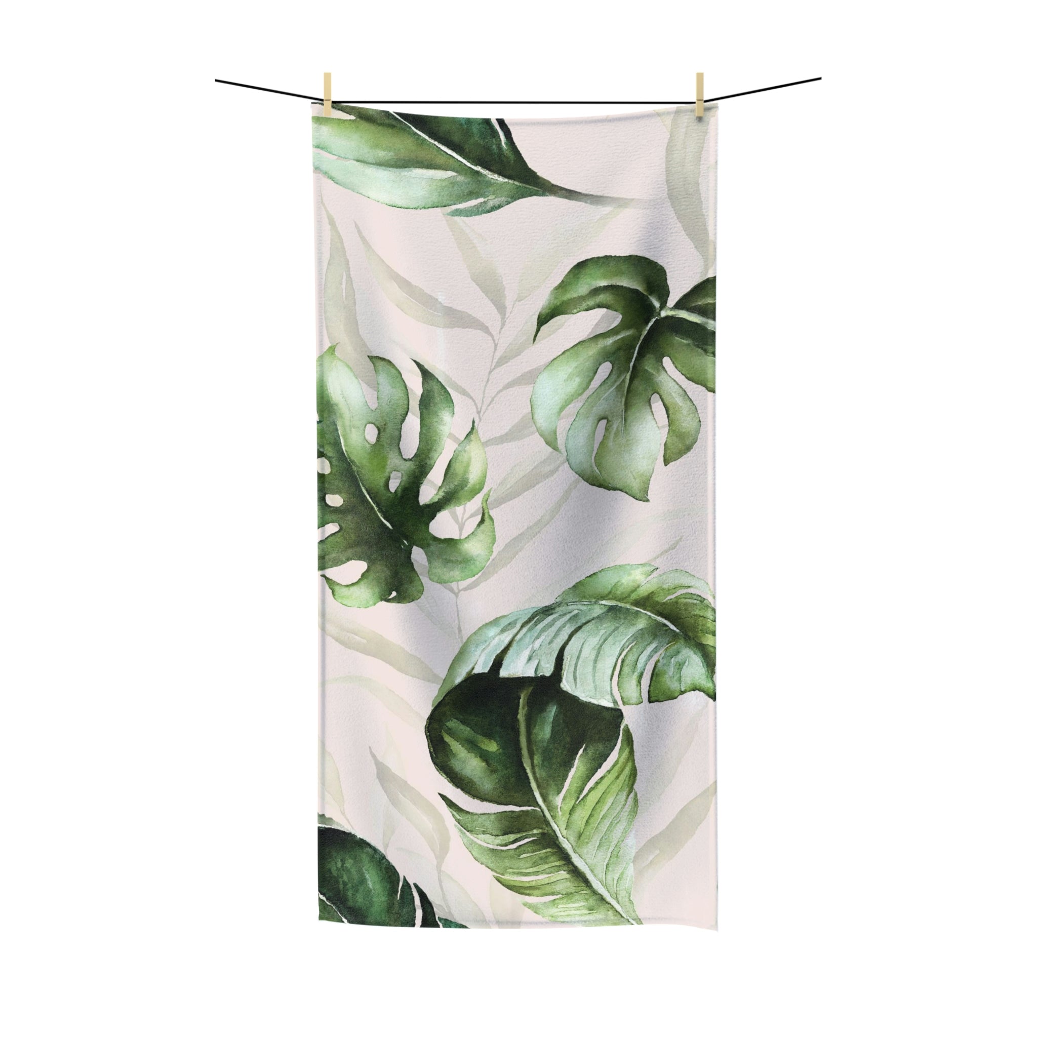 Floral Boho Bath Towel | Monstera Sage Green Leaves