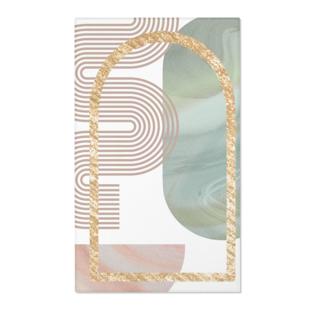 Geometric Area Rug | Green Beige Gold Shapes