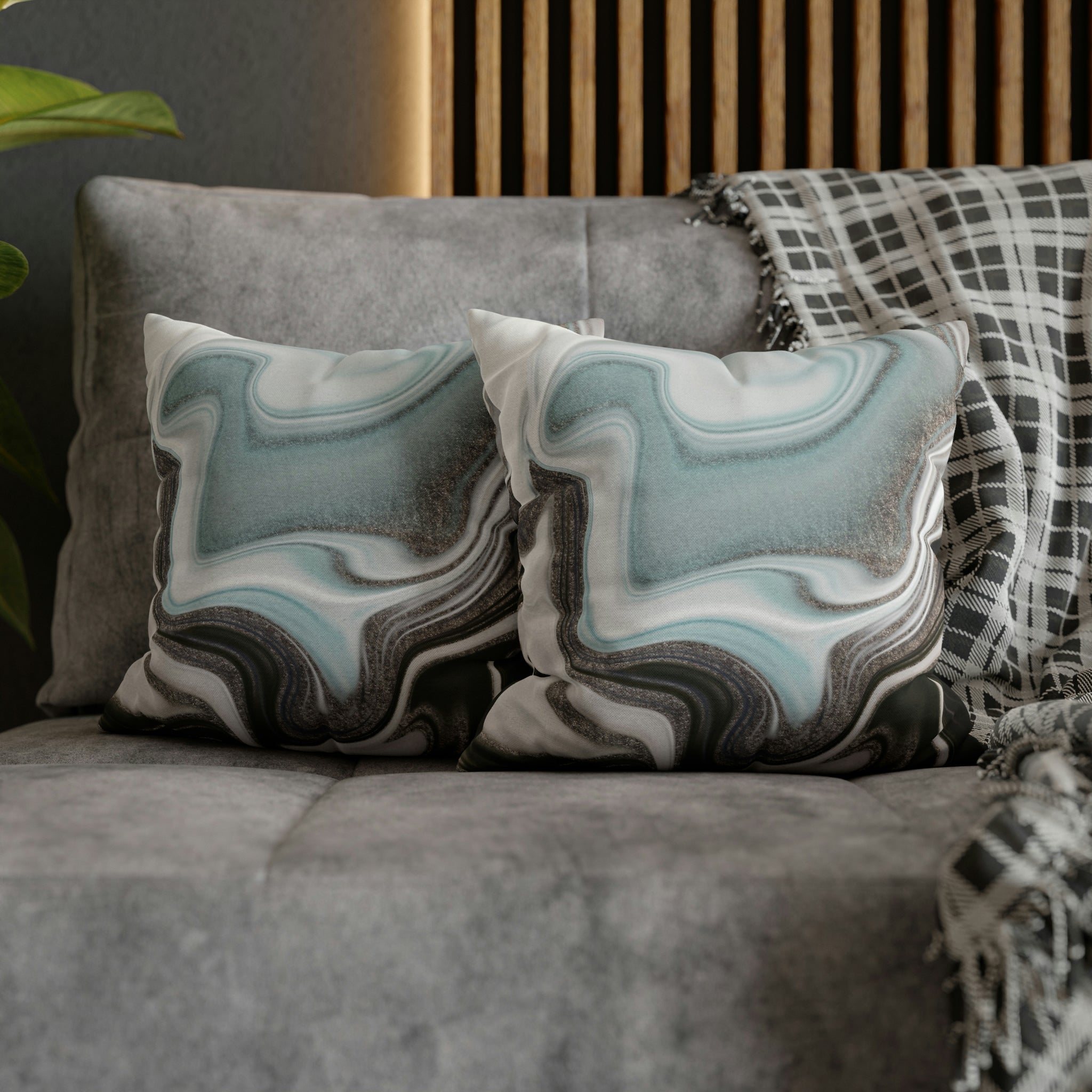 Abstract Boho Pillow Cover | Grey Mint Green | Watercolor