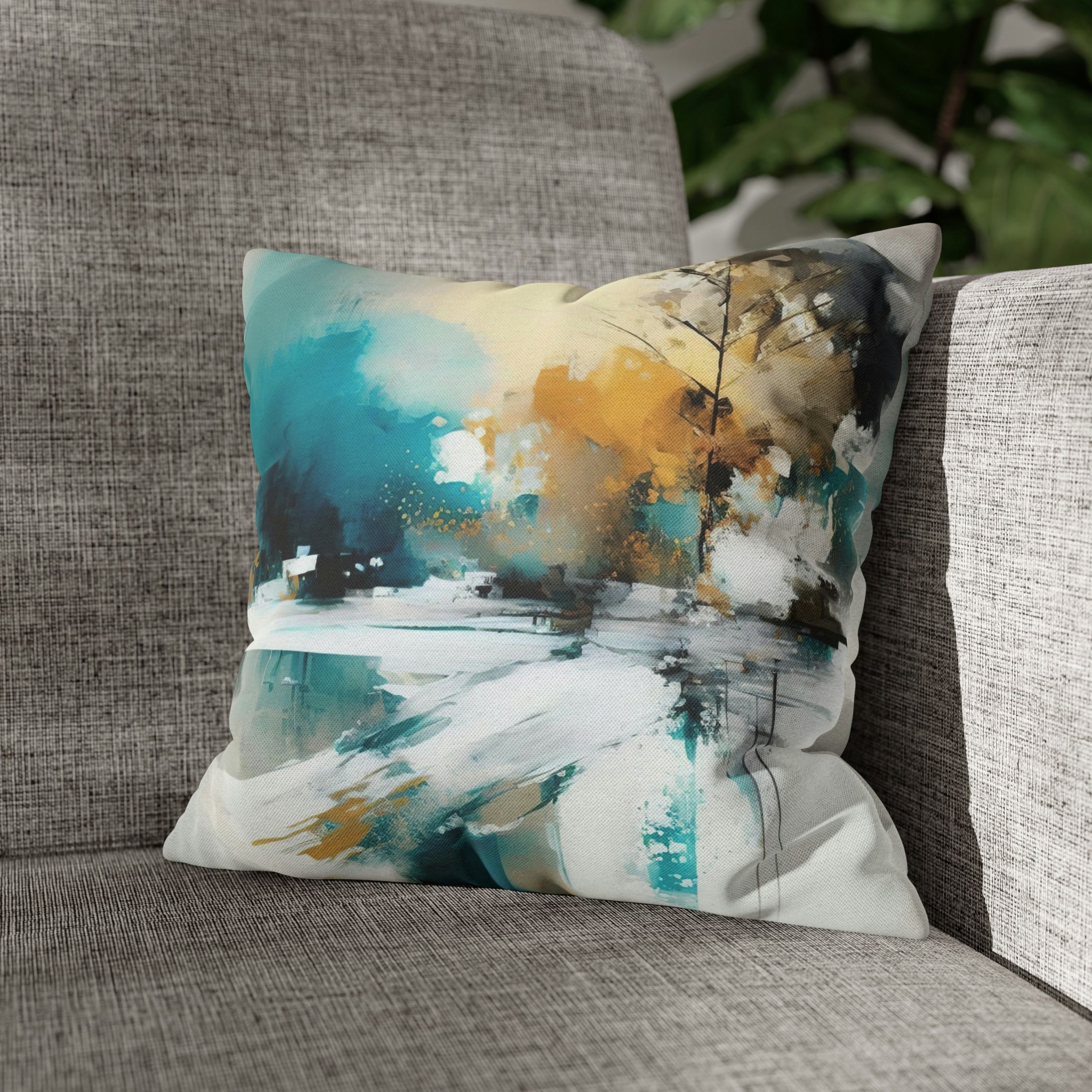 Abstract Pillow Cover | Beige Teal White