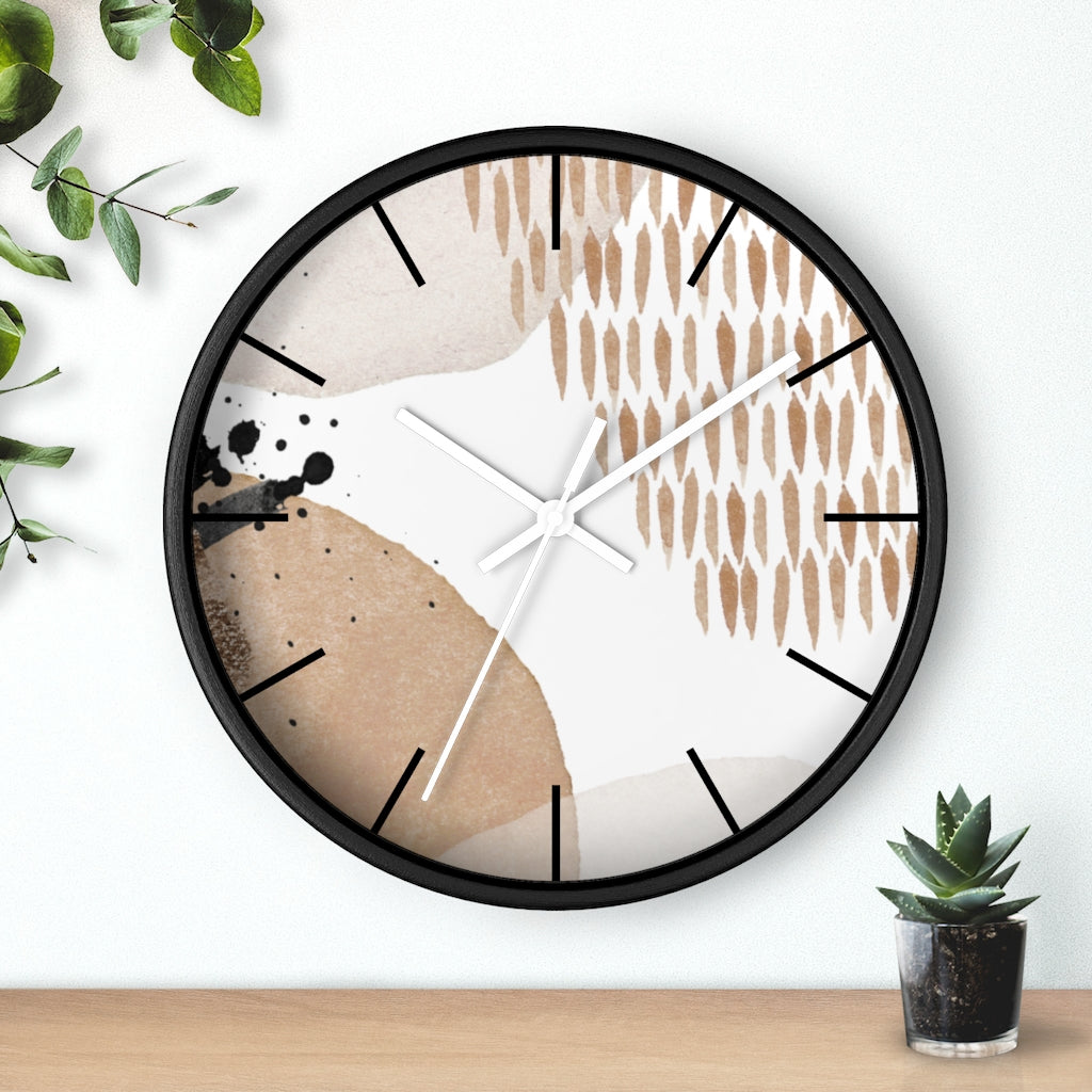 Wood, Wall Clock, Beige Black 10"