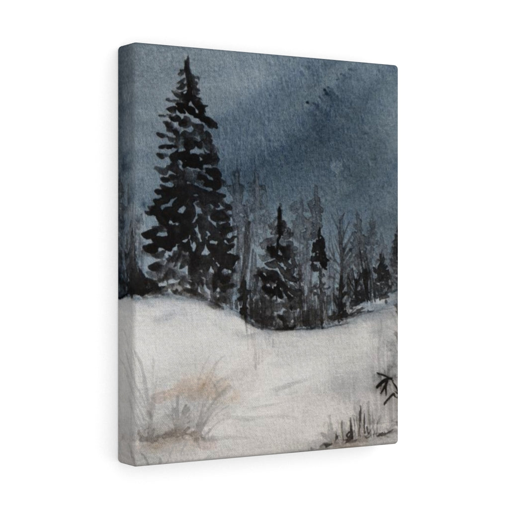 FLORAL WALL CANVAS ART | Navy Blue Winter Night Forest