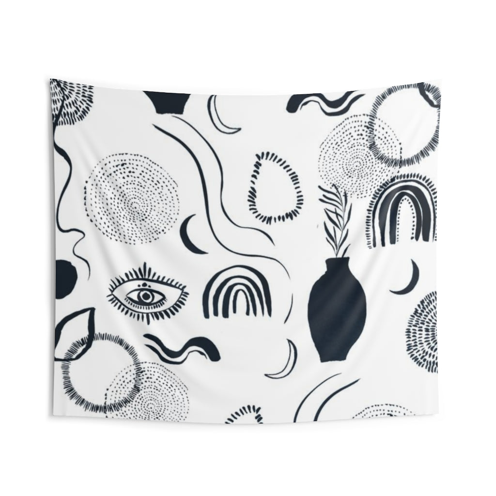 Abstract Tapestry | White Indigo Blue Bohemian Eyes