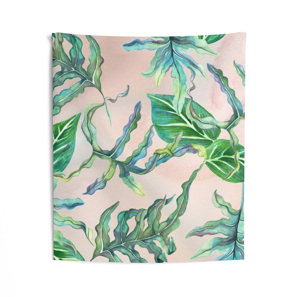 Floral Tapestry | Beige Green Tropical Leaves