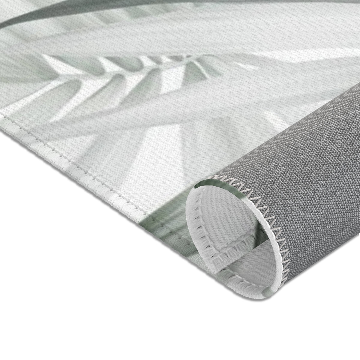 Floral Area Rug | Green Silver White Jungle Leaves