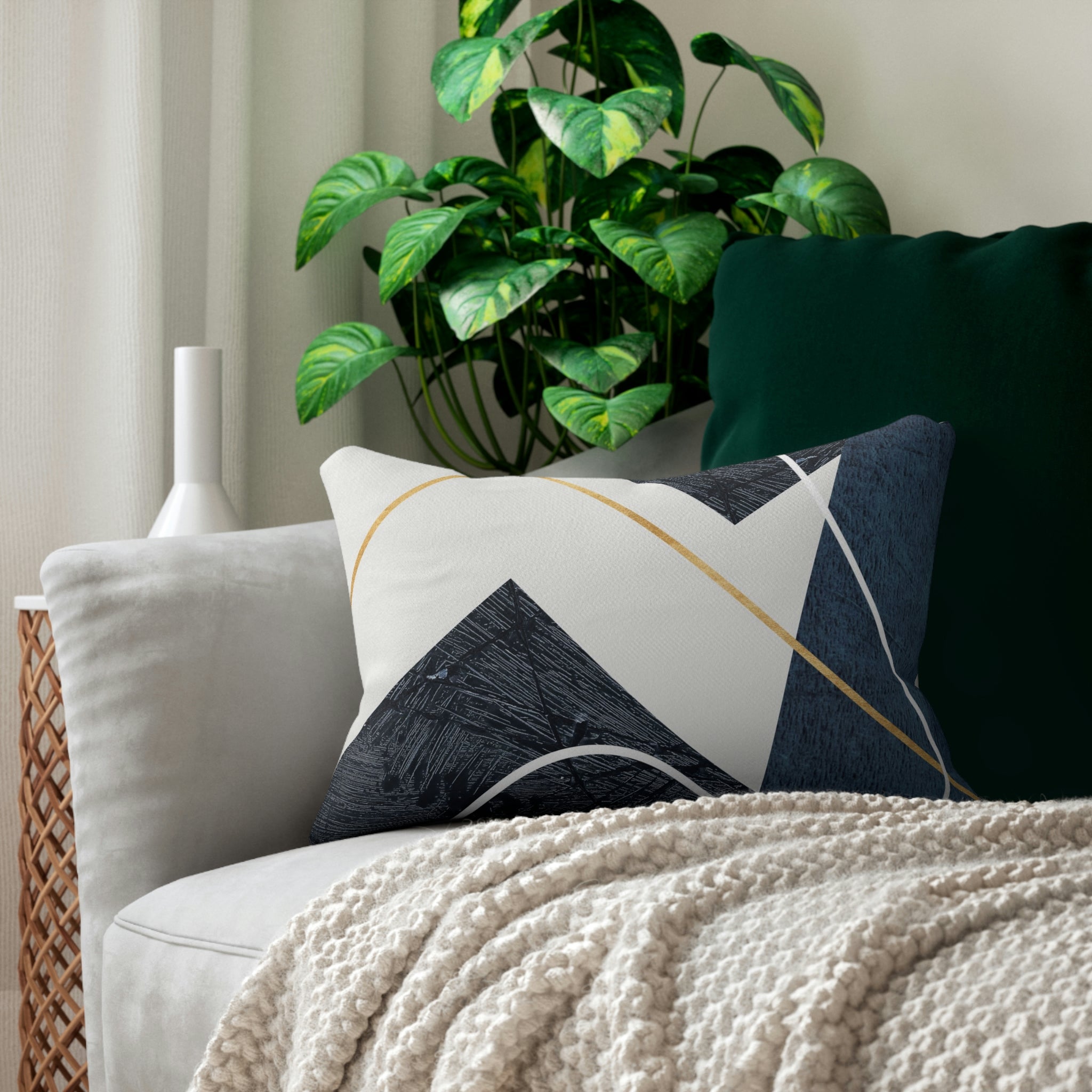 Boho Lumbar Pillow | Earthy Navy Abstract