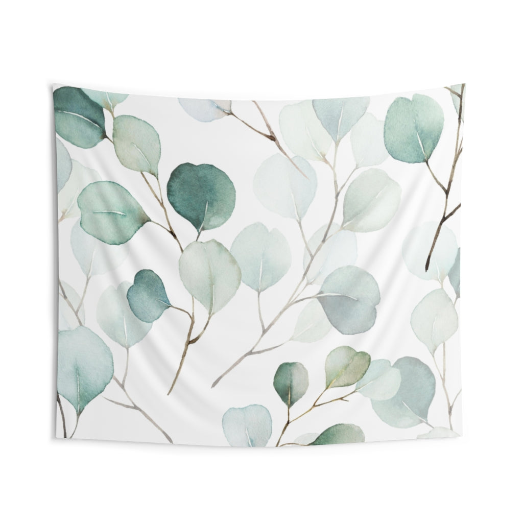 Floral Tapestry | White Green Gold Eucalyptus Leaves