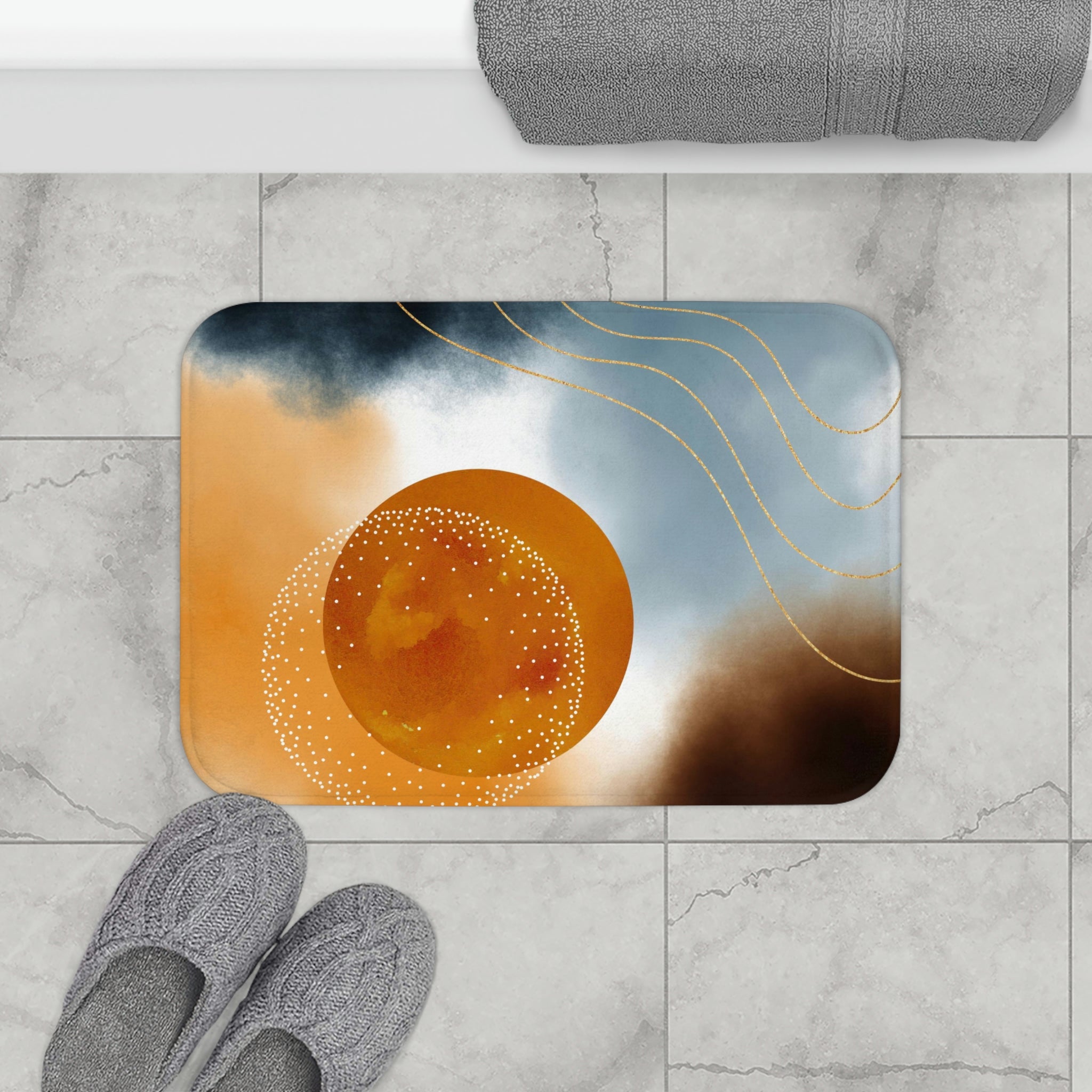 Blue Rust Orange Minimalist | Abstract Bath Mat