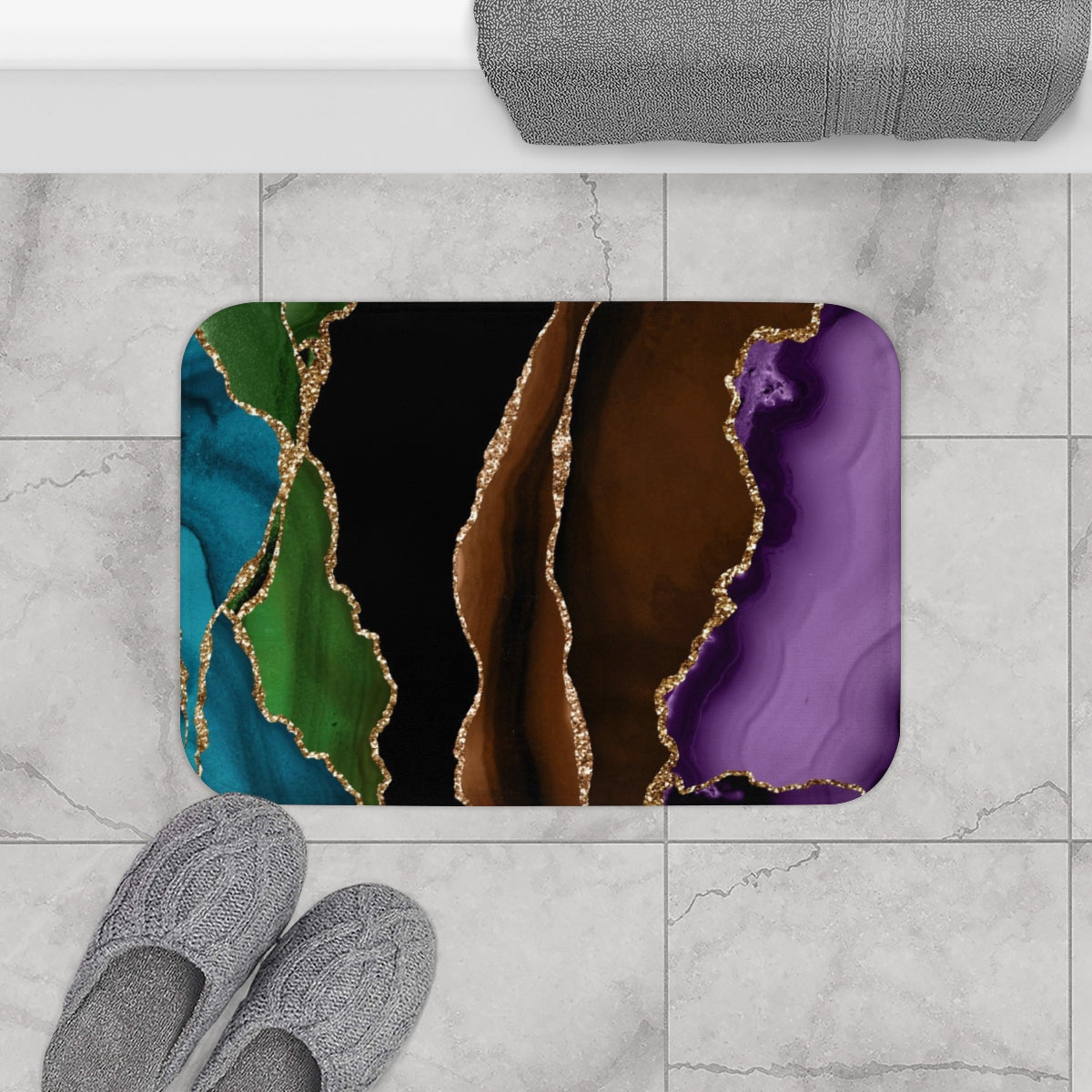 Marble Agate Print Bath Mat | Brown Purple Black