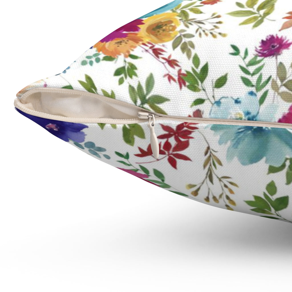 Floral Boho Pillow Cover | Garden Flowers Colorful Green White