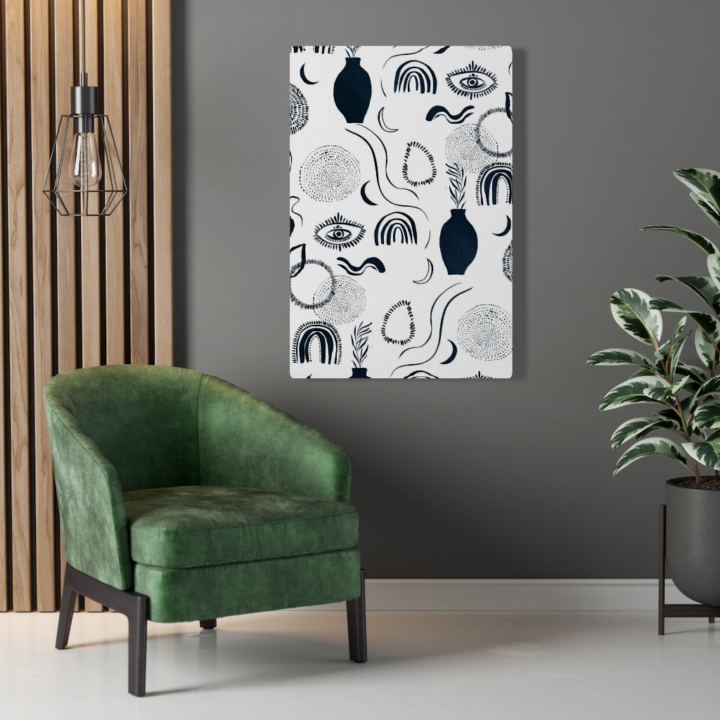 MINIMALIST WALL CANVAS ART | White Navy Blue Boho Eyes