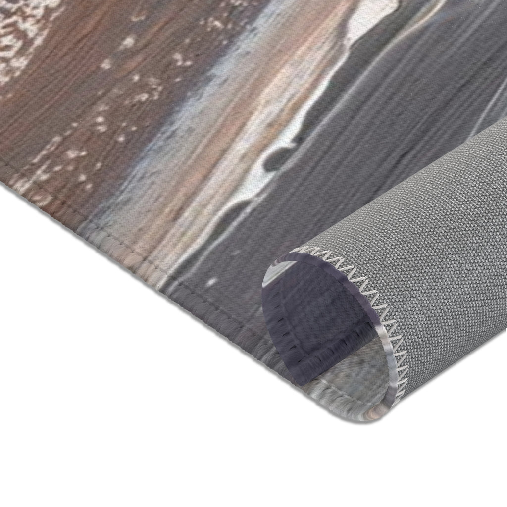 Abstract Area Rug | Gray White Brown Acrylic Paint