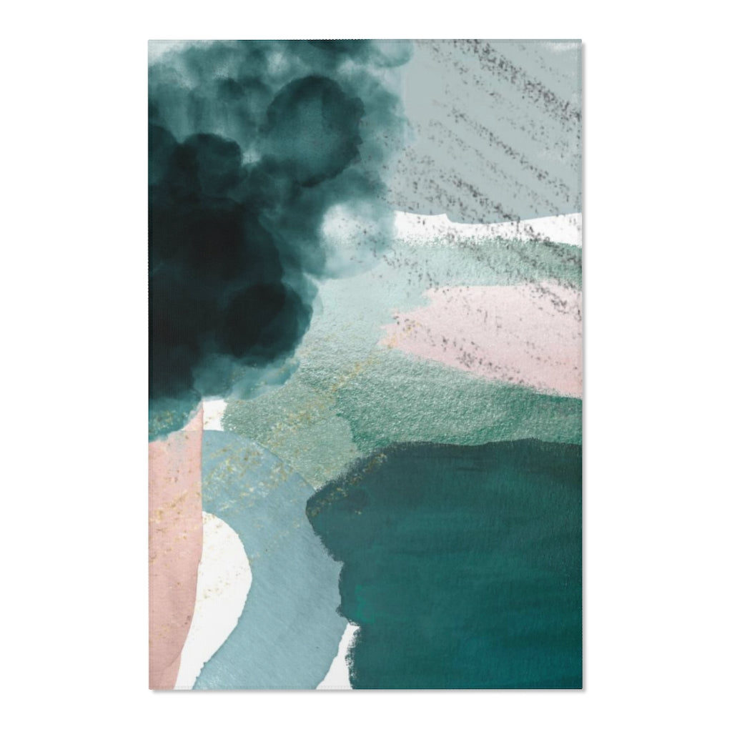 Abstract Area Rug | Emerald Green Blush Pink