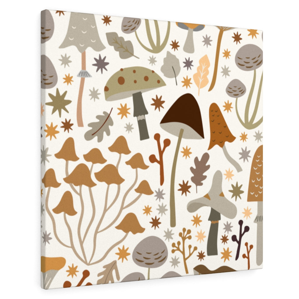 WHIMSICAL CANVAS ART | White Grey Yellow Mushrooms