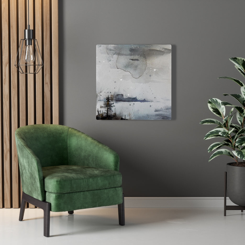 WHIMSICAL WALL CANVAS ART | Grey Navy Blue Black Lake