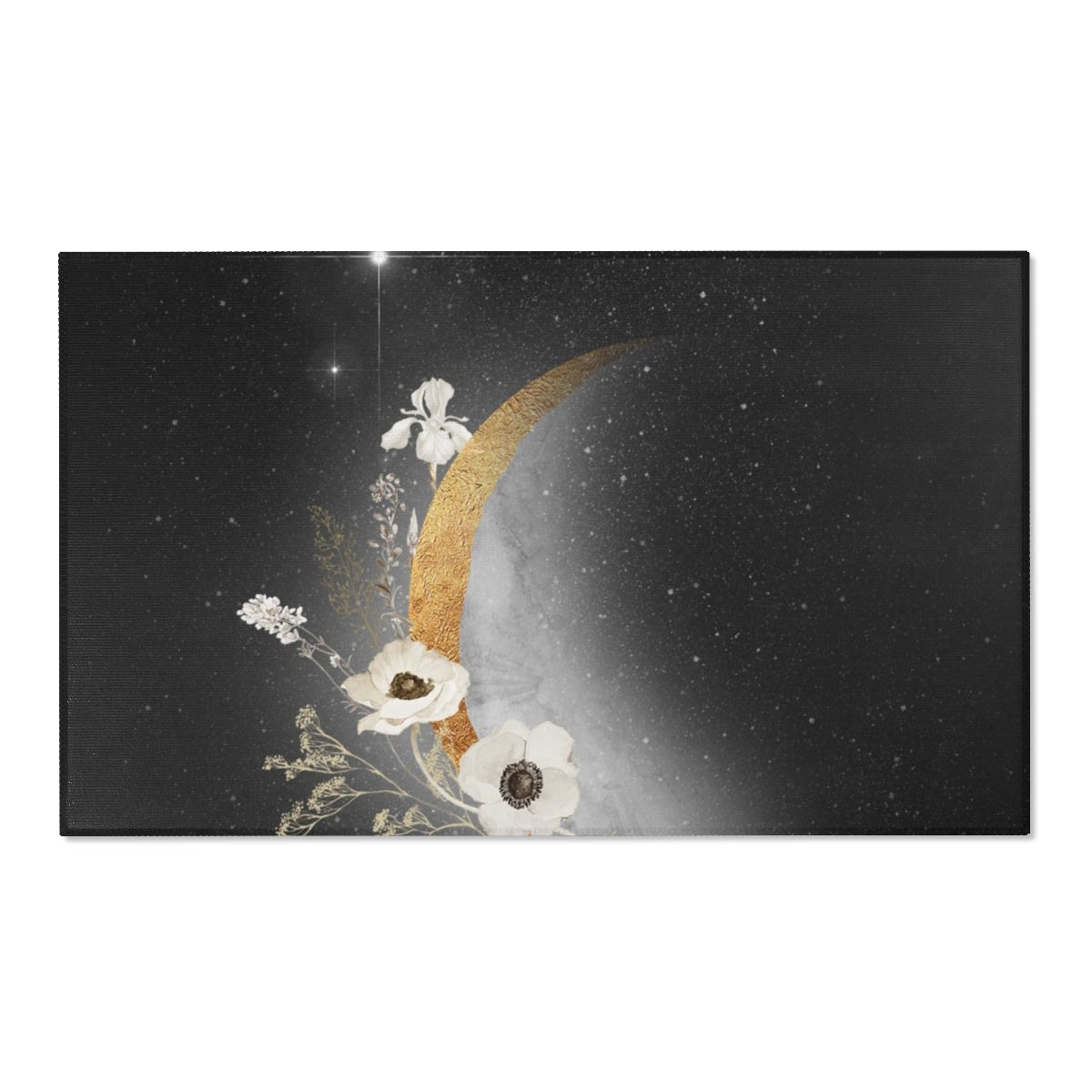 Floral Area Rug | Black White Celestial Flowers