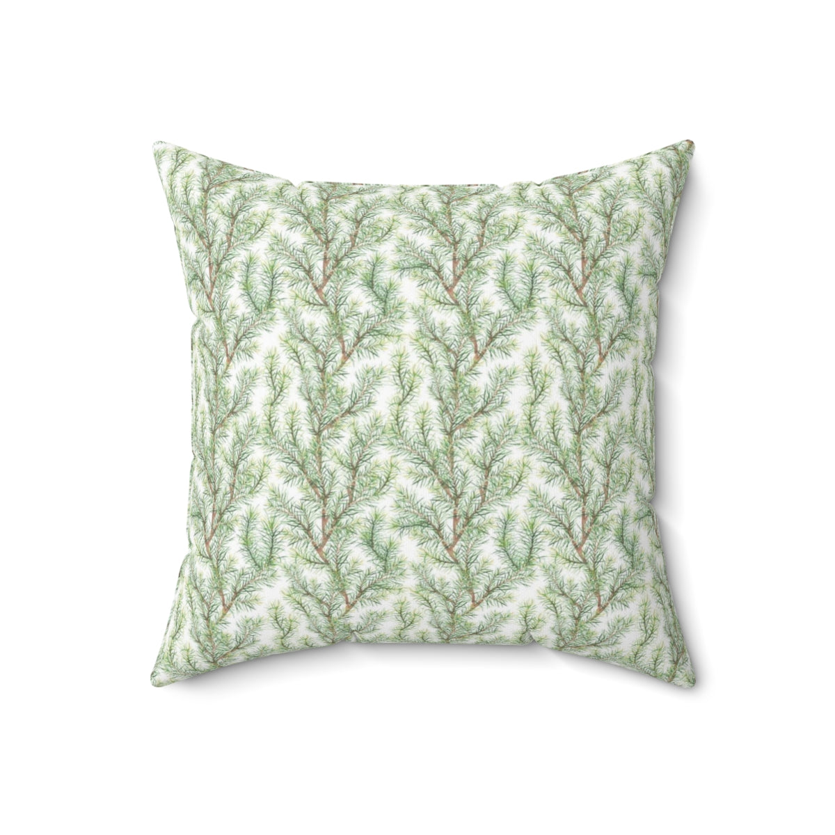 Square Pillow Cover | White Green Winter Leaves