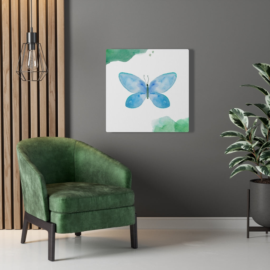 WHIMSICAL WALL CANVAS ART | White Green Blue Butterfly