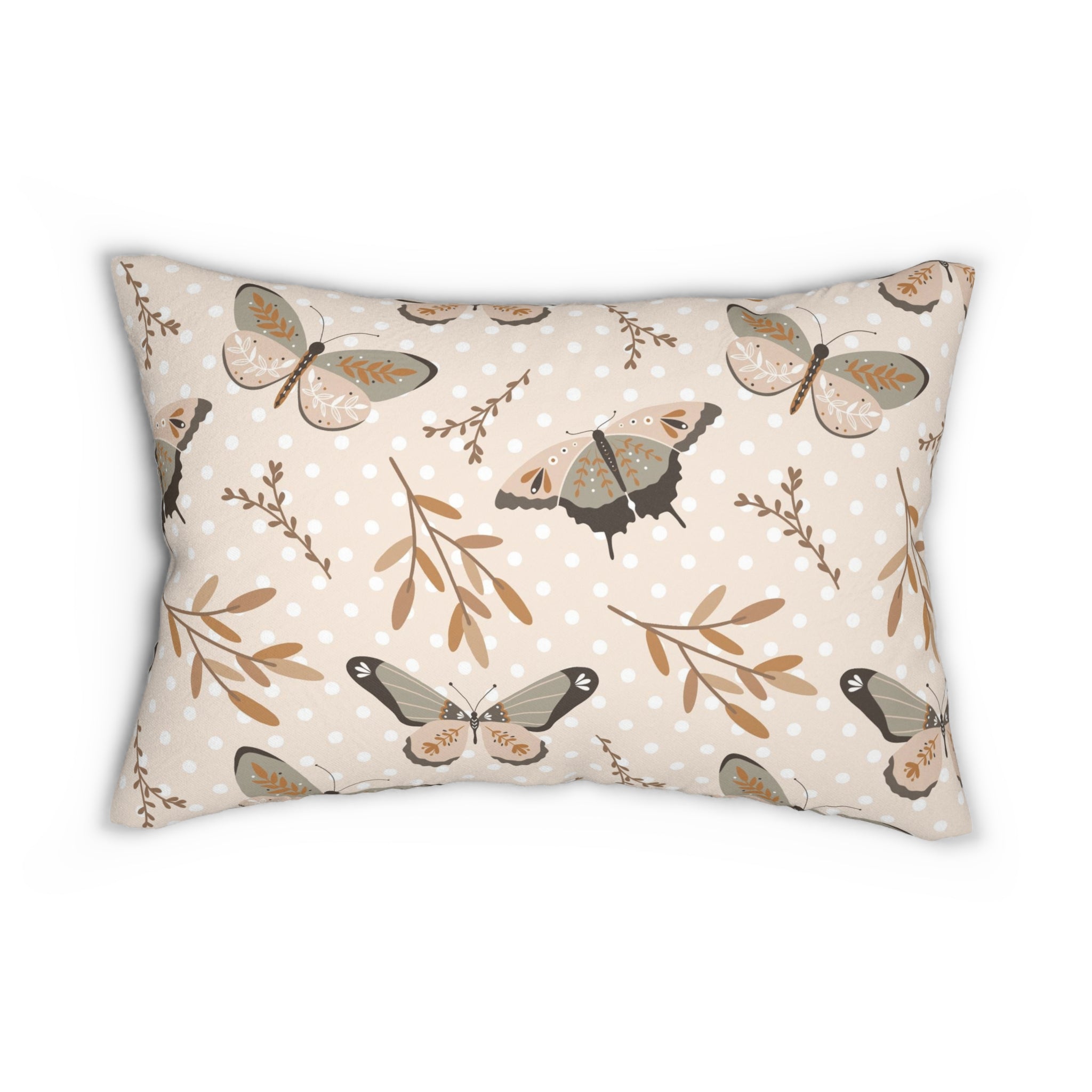 Boho Lumbar Pillow | Blush Beige Butterflies Farmhouse