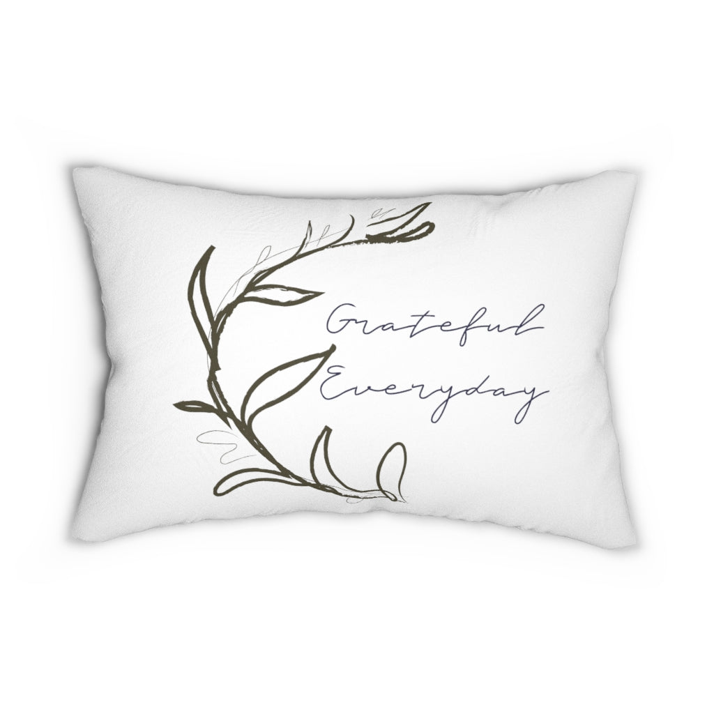 With Saying Lumbar Pillow | White | Grateful Everyday