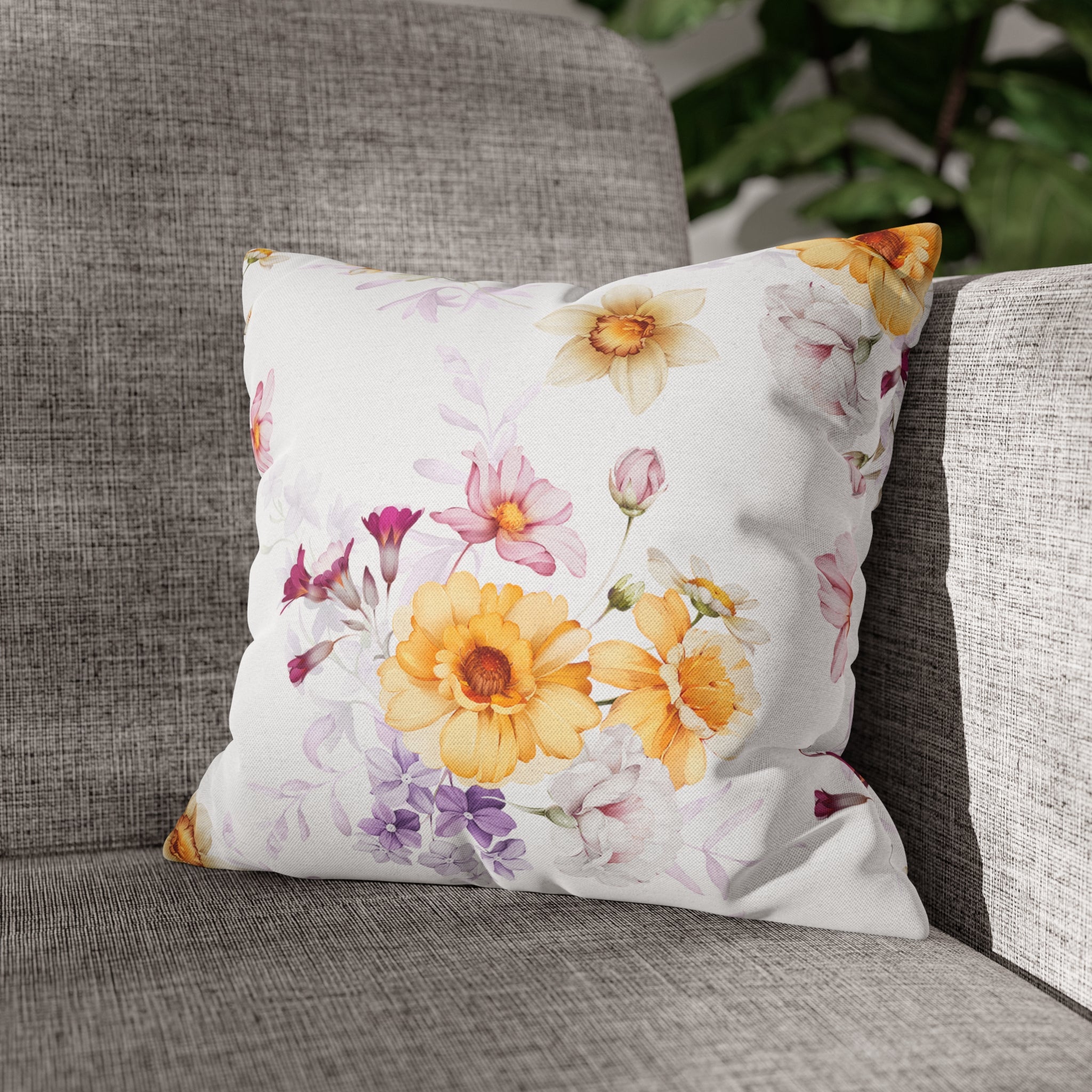 Floral Boho Pillow Cover | Spring White Yellow Pink