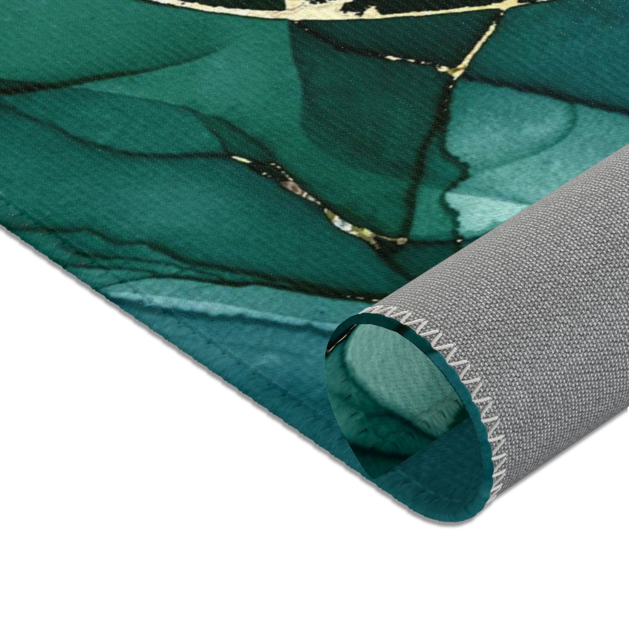 Green Abstract Area Rug | Navy Blue Teal