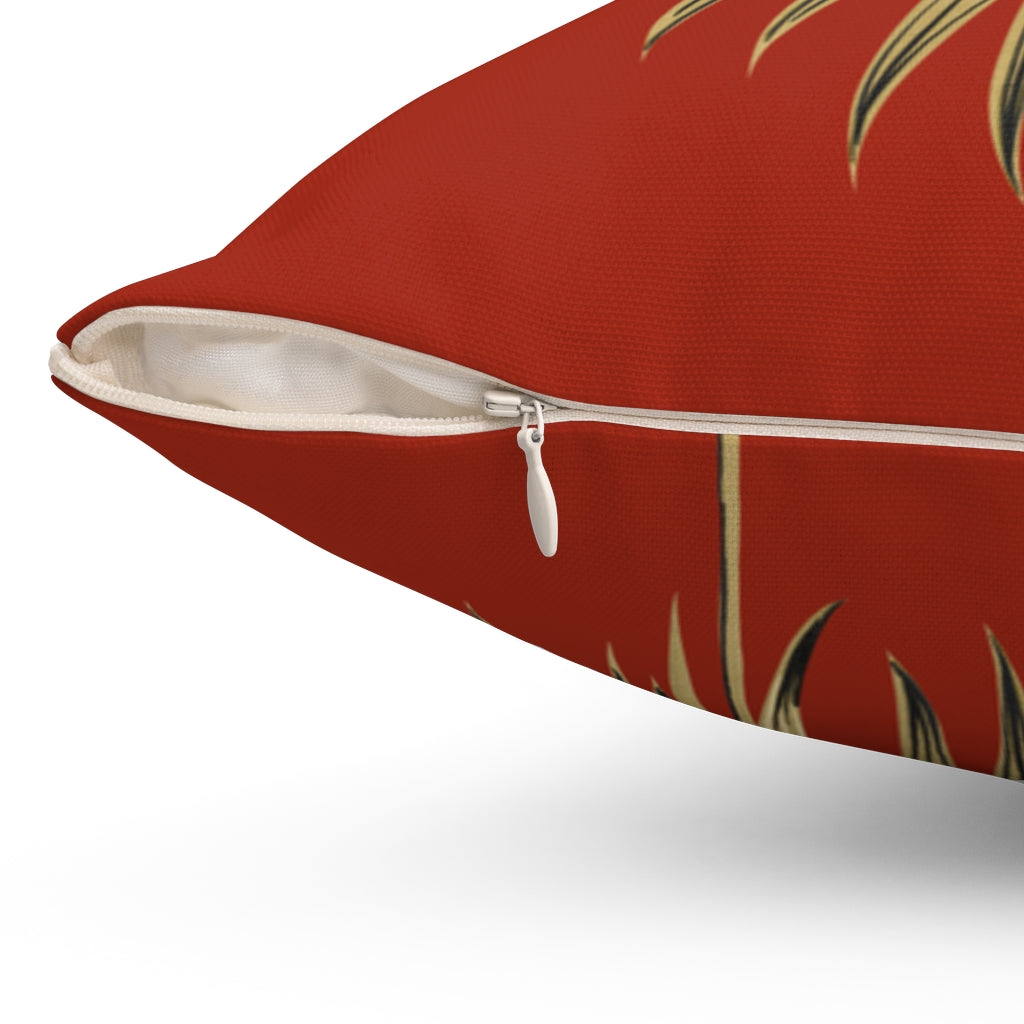 Boho Pillow Cover | Red Gold Leaves