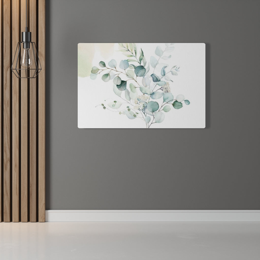 FLORAL WALL CANVAS ART | White Green Eucalyptus Leaves