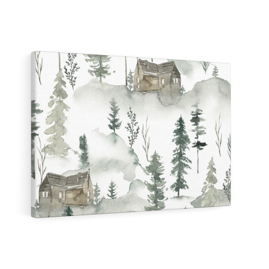FLORAL WALL CANVAS ART | Green White Brown Forest Cabin